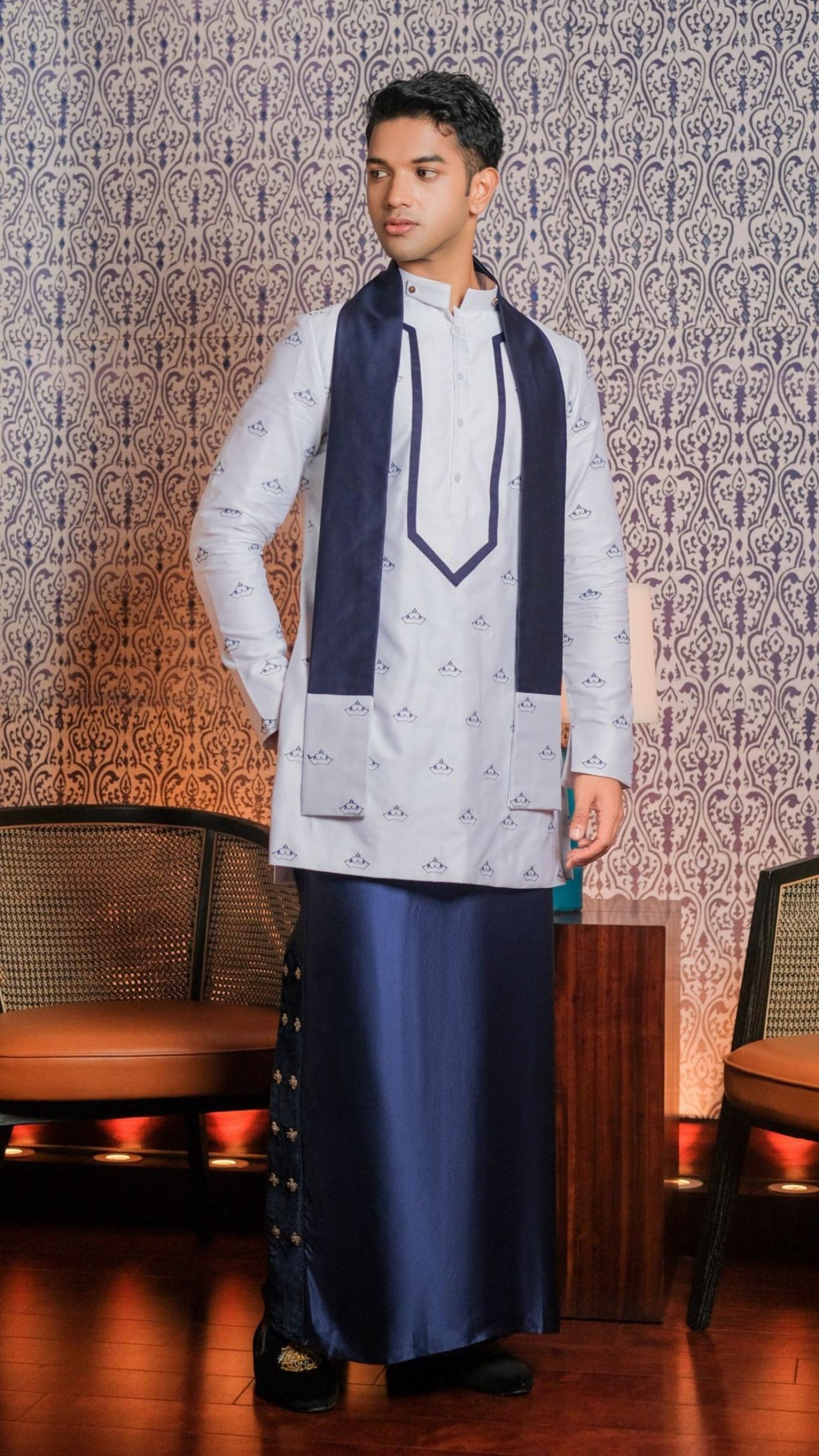 Hand worked Navy Silk Sarong