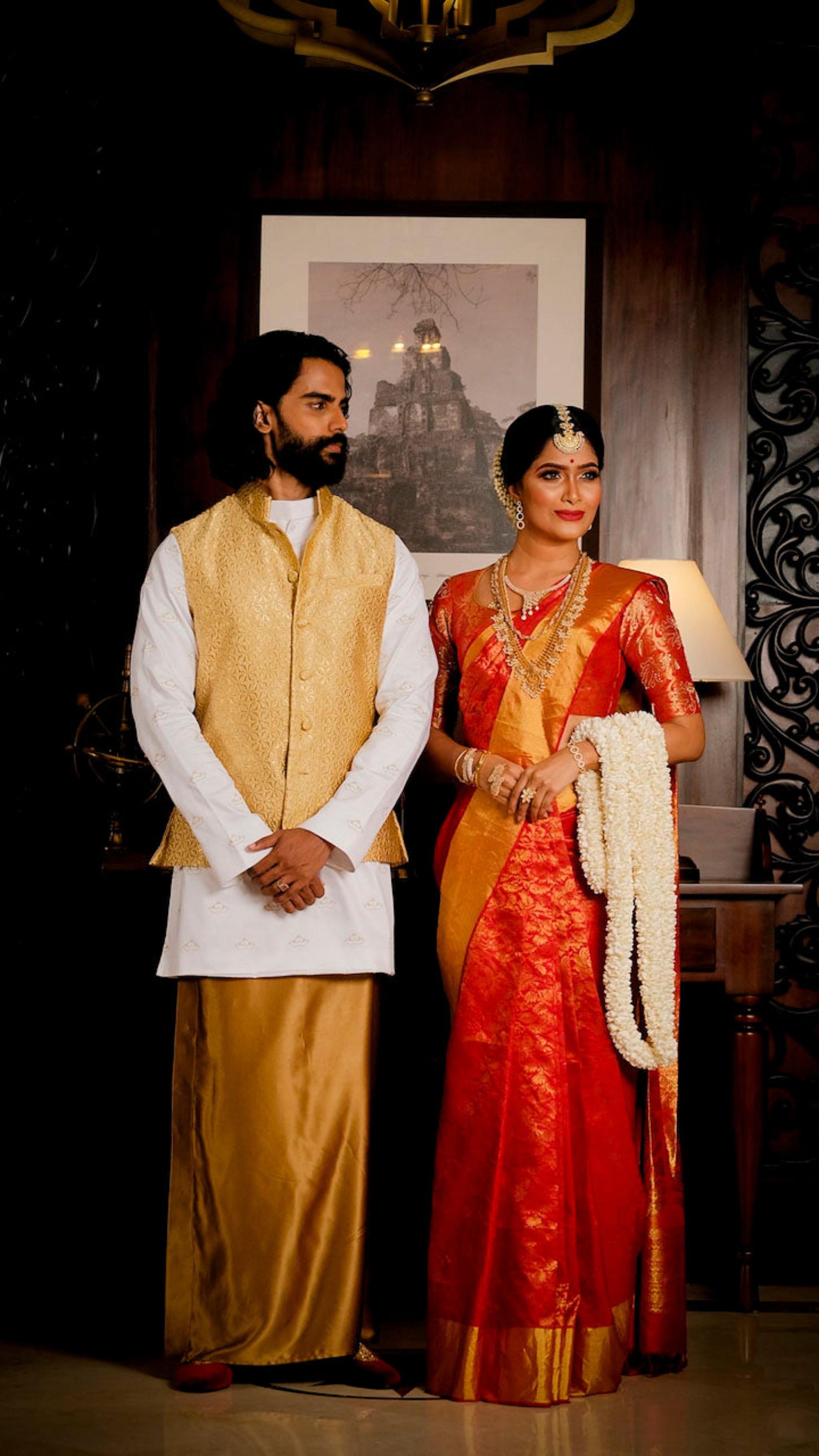 Gold and White Kurta Shirt x Gold Silk Sarong