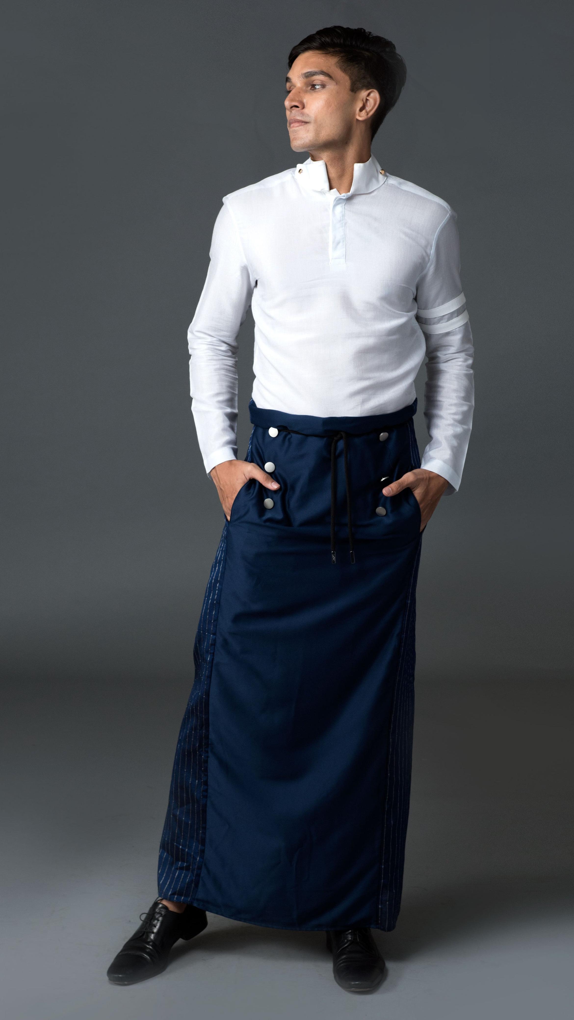 Admiral Sarong Front Panel & Pinstripes in Blue