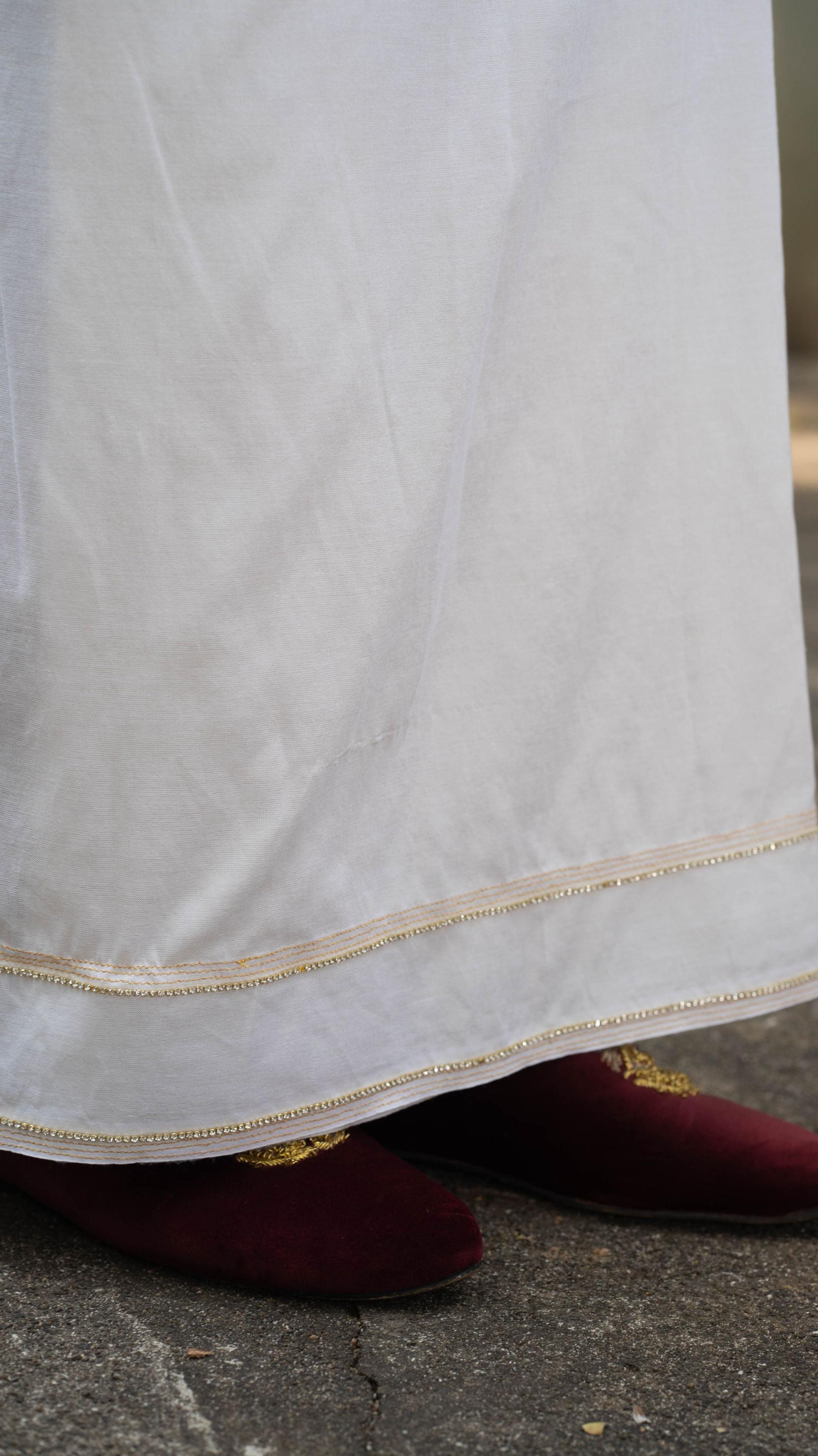 Cotton Tuxedo Sarong with Gold Hand Embroidery Lines