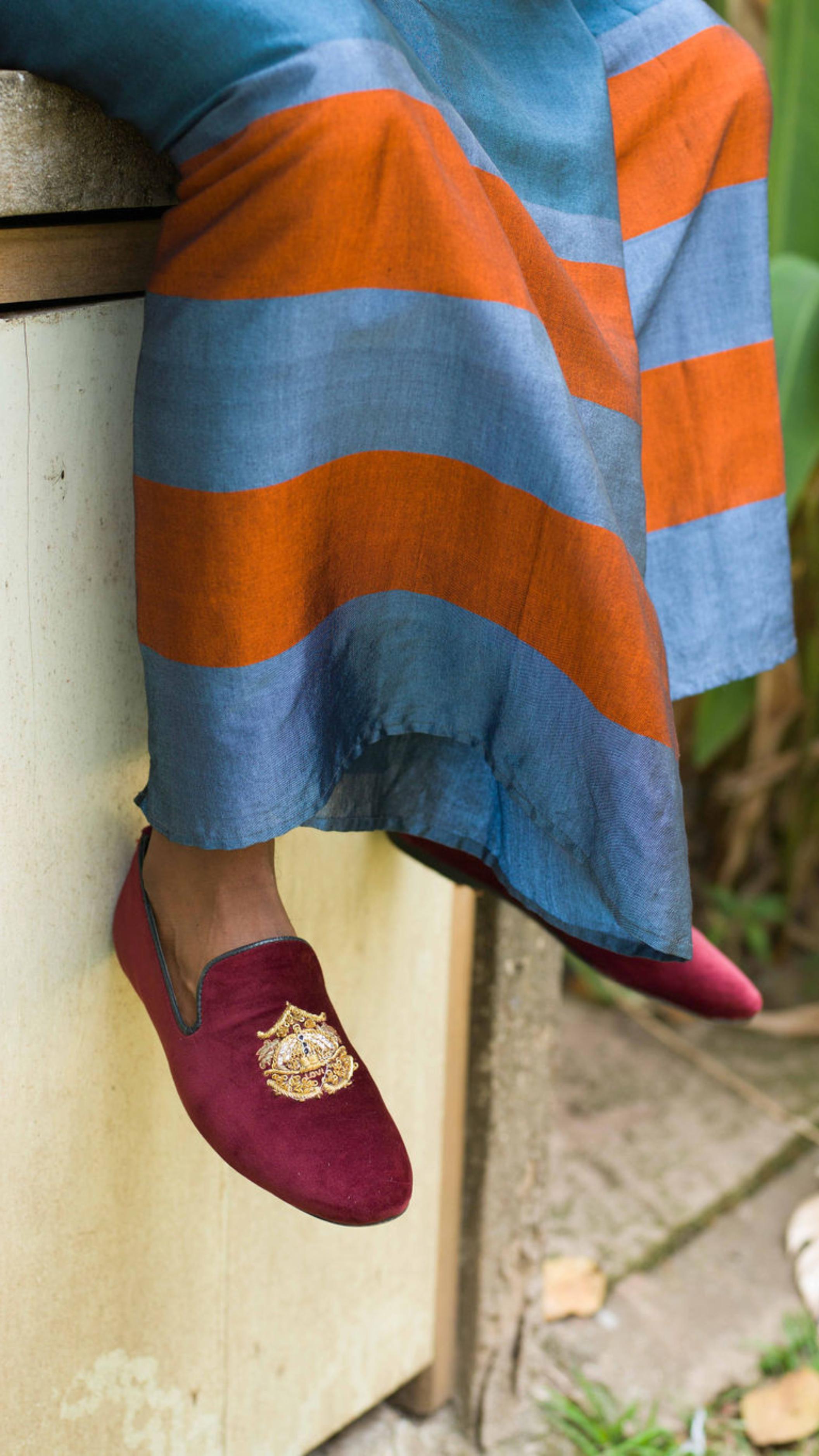 Rugby Sarong in Aqua blue with Burnt Orange and light Blue stripes
