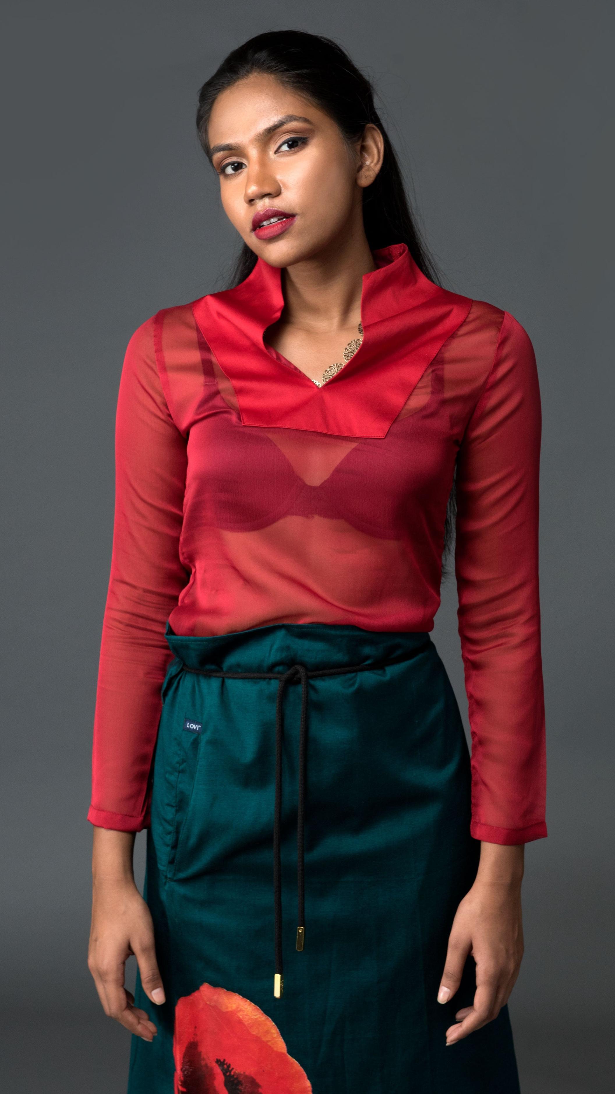 Tuxedo High Neck Sheer Top