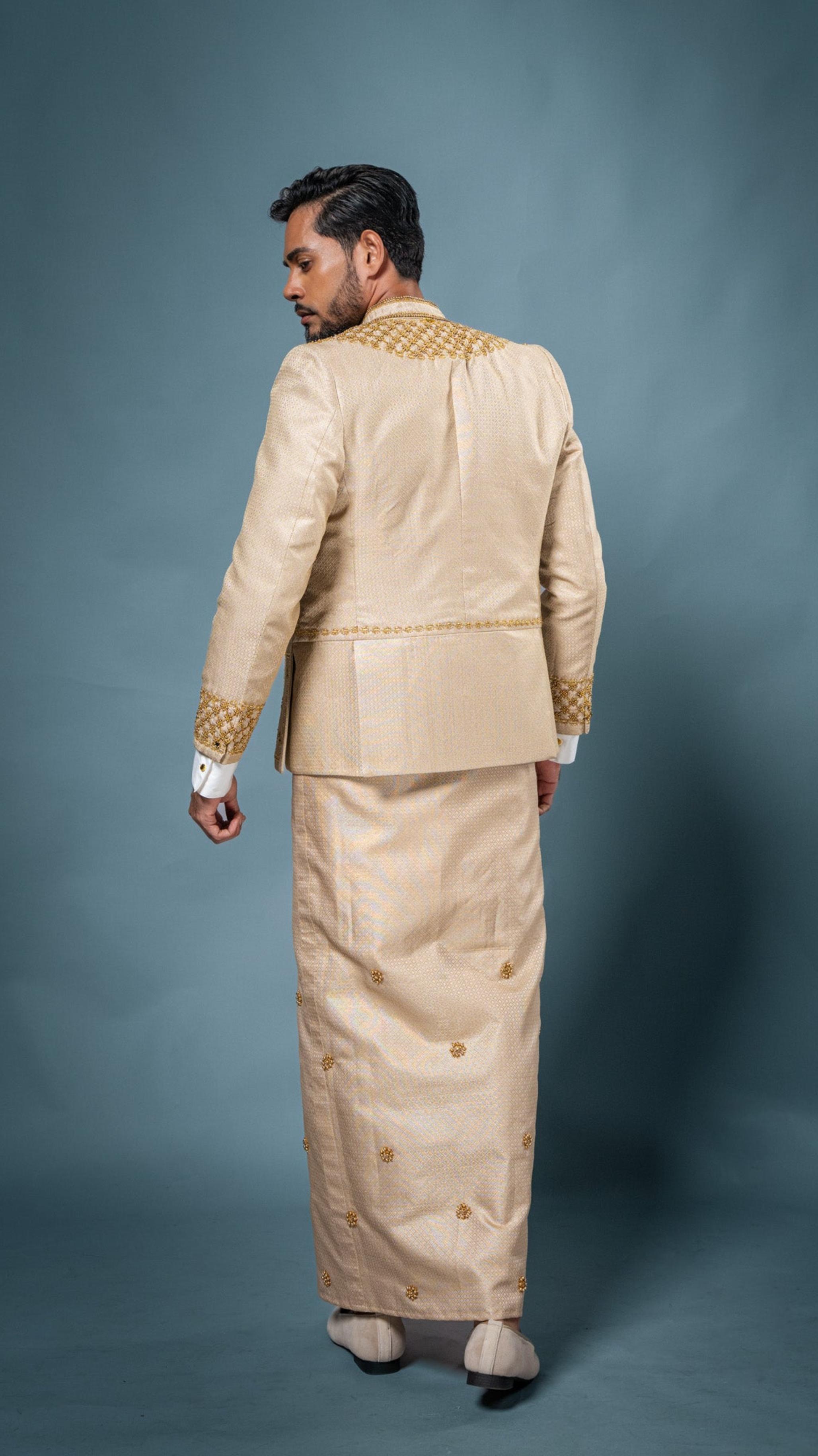 LOVI Gold Nilame Jacket with Hand Embroidered Waistcoat & Sarong