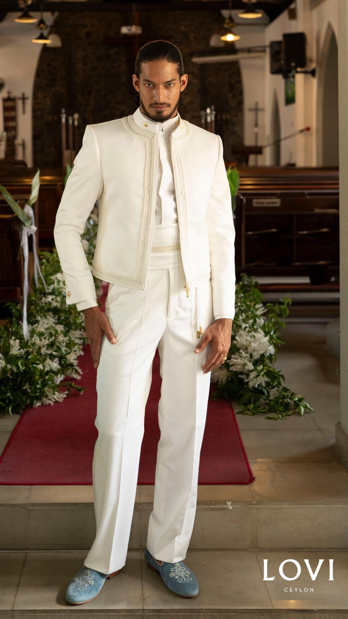 LOVI White Modern Nilame Jacket & Tux Pant