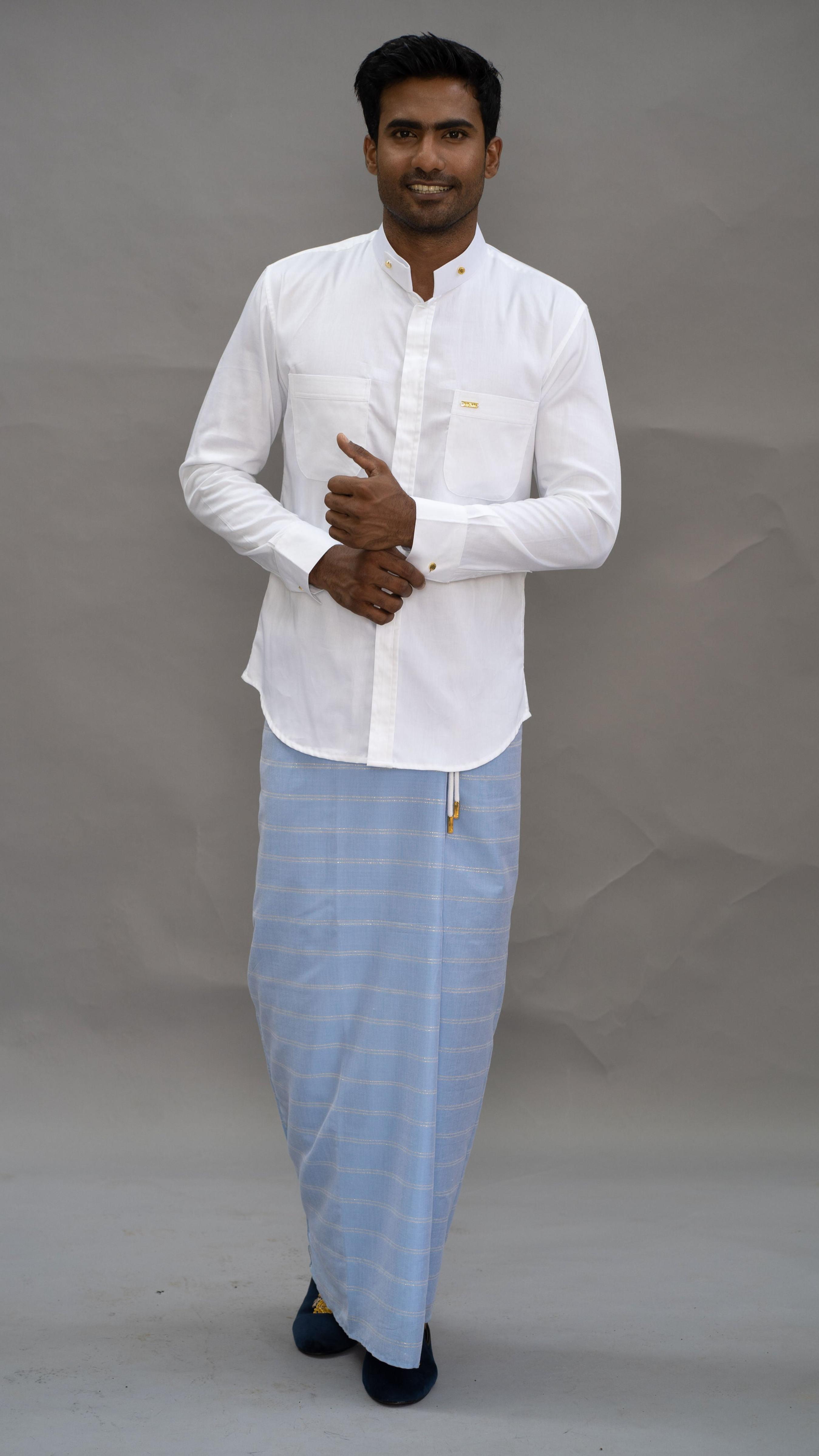 LOVI White Cotton Long-Sleeve Sport Shirt with Hand Embroidery