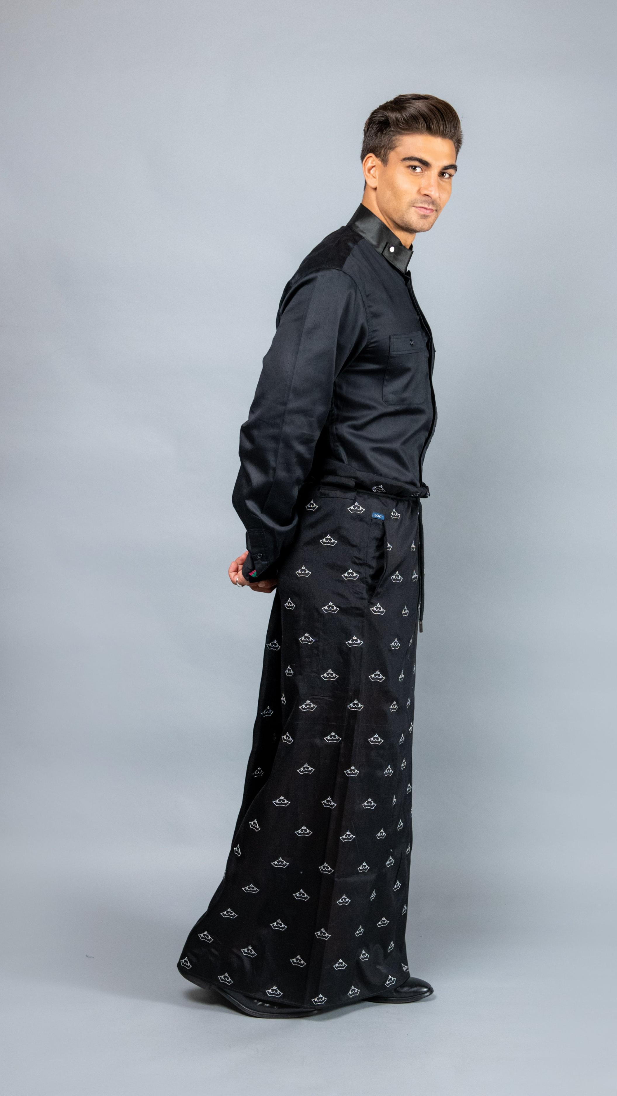 Crown Embroidered Sarong in Black