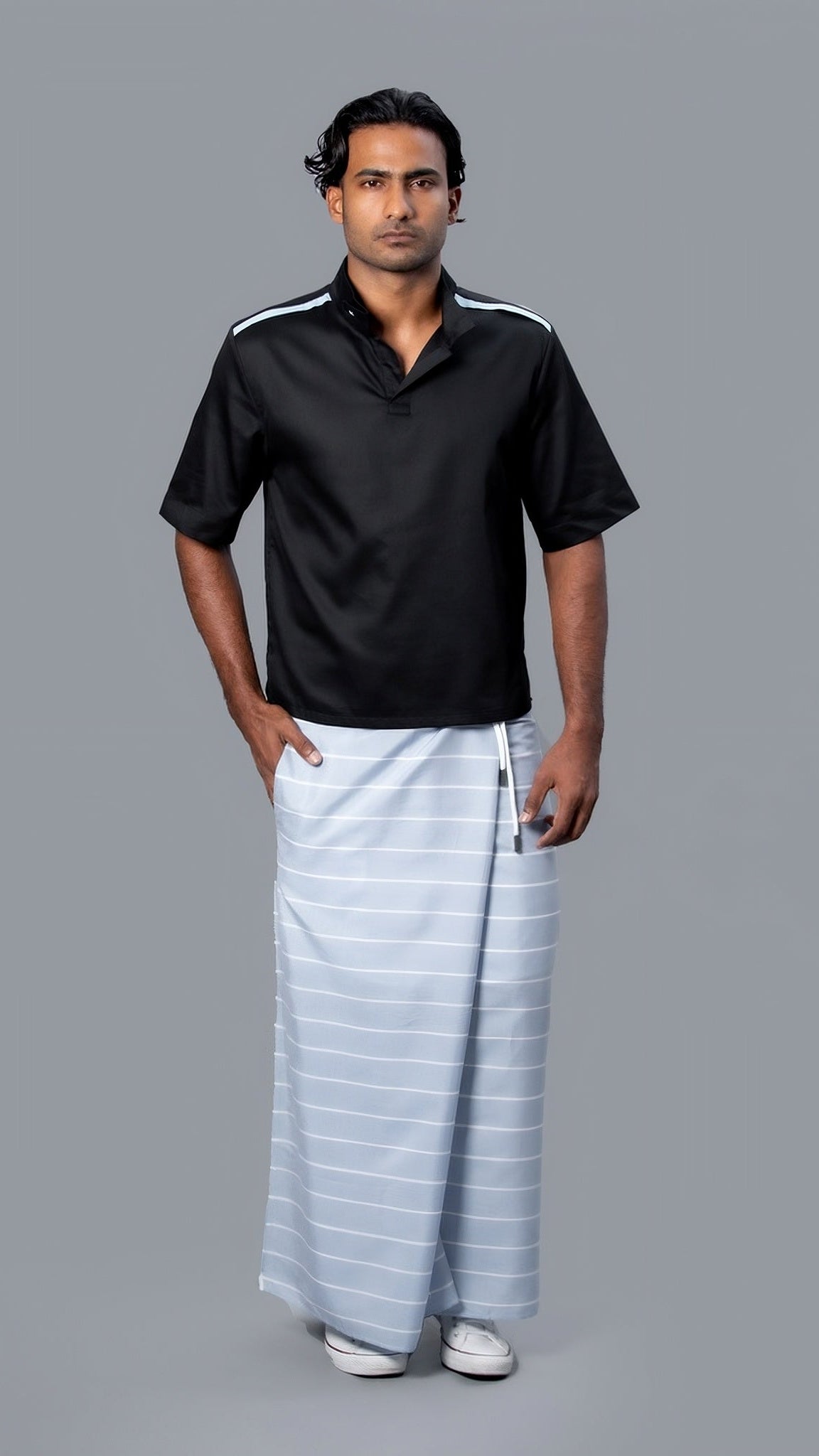 Classic Nautical Sarong in Pastel Blue with White Stripes