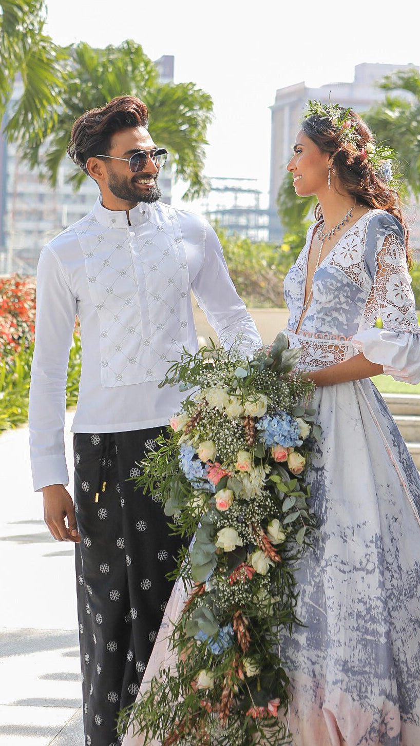 Black Full Embriodered Sal Mal Cotton Sarong & Cotton Admiral Sal Mal Panel Shirt