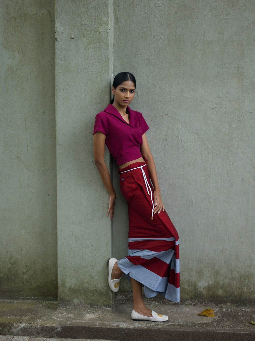 Rugby Sarong. Crimson Red with silver lines