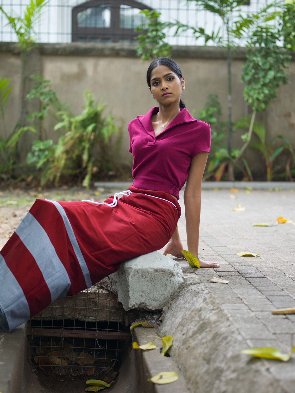 Rugby Sarong. Crimson Red with silver lines