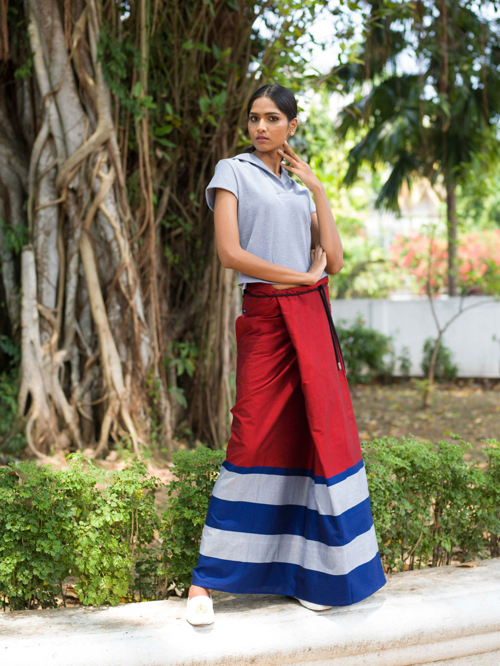 Rugby Sarong. Red, Blue and Silver