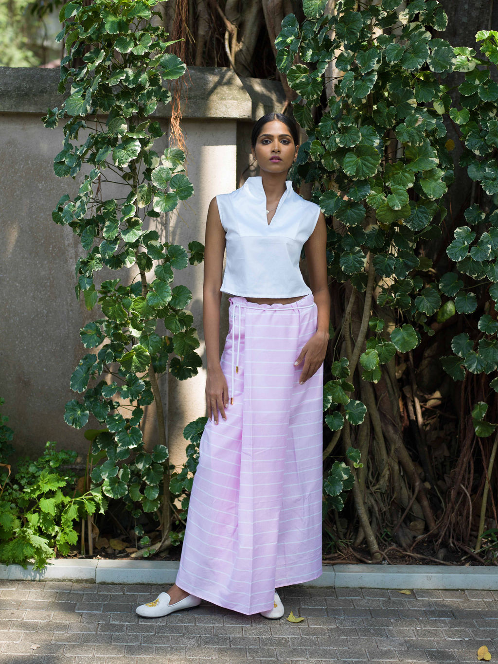 Nautical Sarong Pastel Pink with White Lines