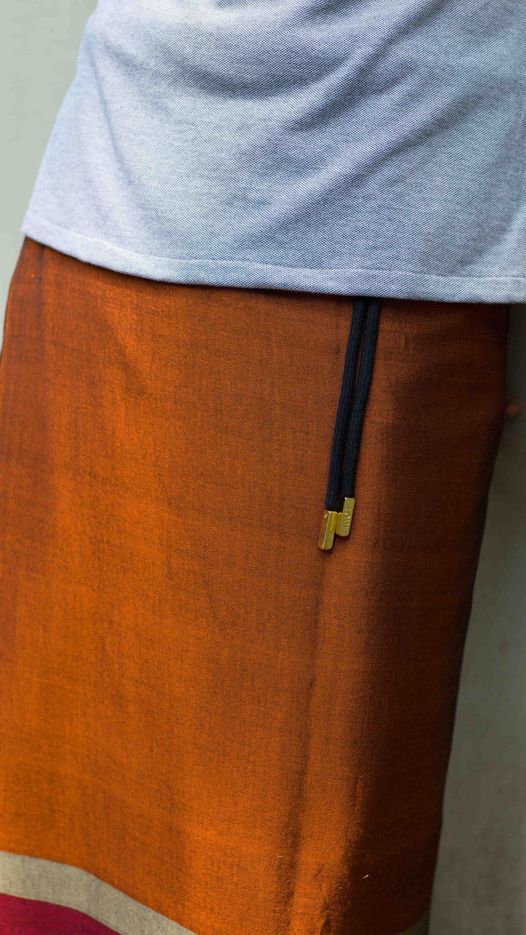 Rugby Sarong In Burnt Orange with Gold and Red Stripes