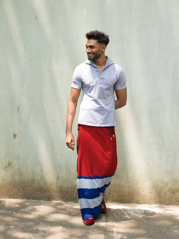 Rugby Sarong in Red, Blue Silver