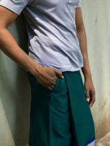 Rugby Sarong In Emerald with Navy and Silver lines