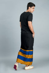 Rugby Sarong. Black With Blue & Gold Stripes