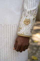 Printed Hand Embroidered Long Jacket with Hand Detailed Sarong