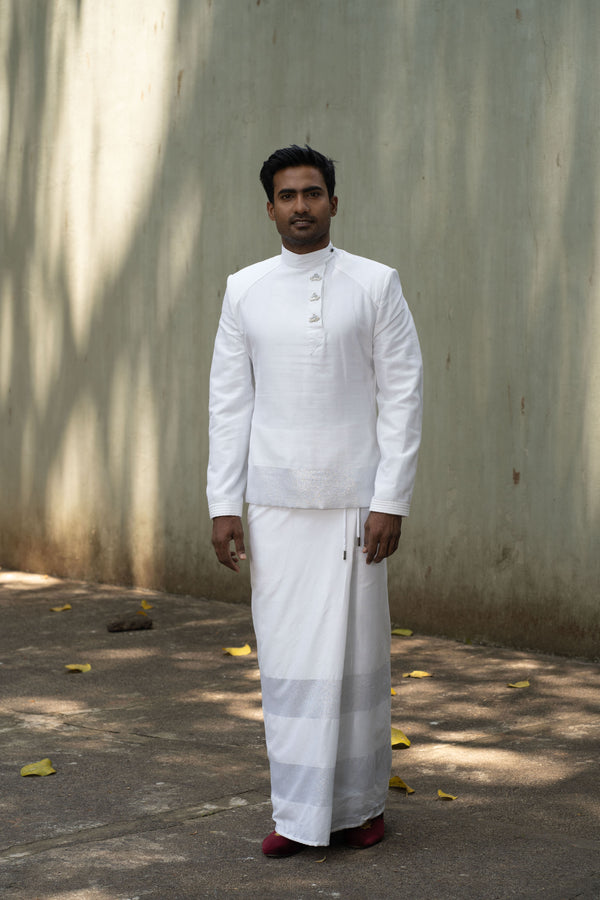 LOVI Nilame Sarong in White with Silver Lines