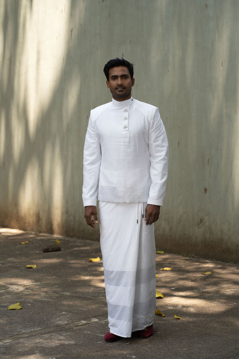 LOVI Nilame Sarong in White with Silver Lines