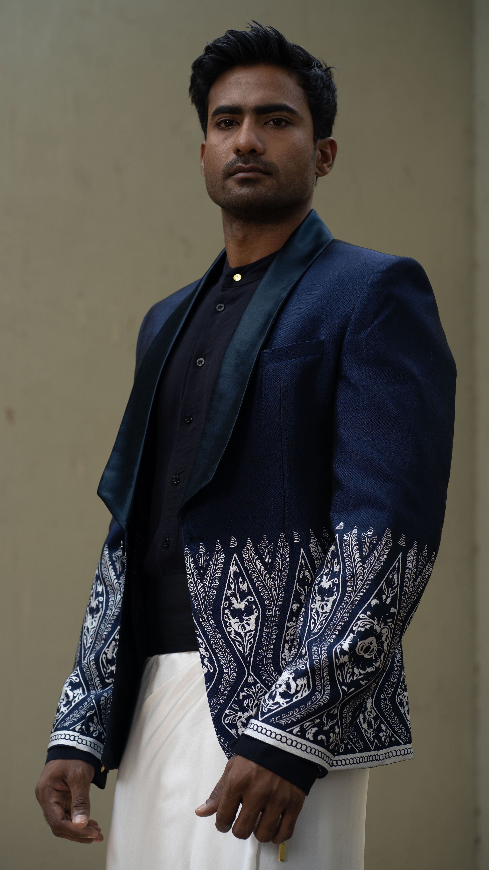 LOVI Printed Shawl Collar Tuxedo Suit Jacket