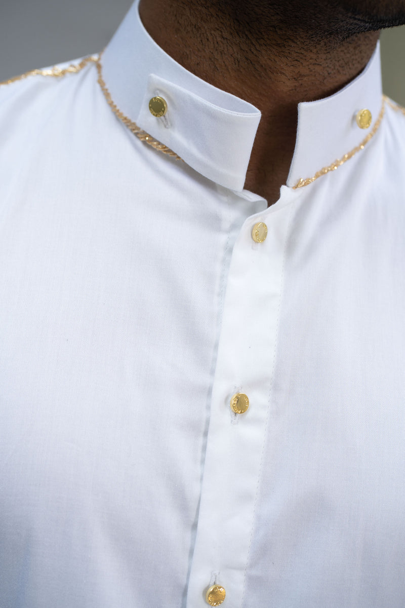 LOVI White Cotton Hand Embroidered Dress Shirt