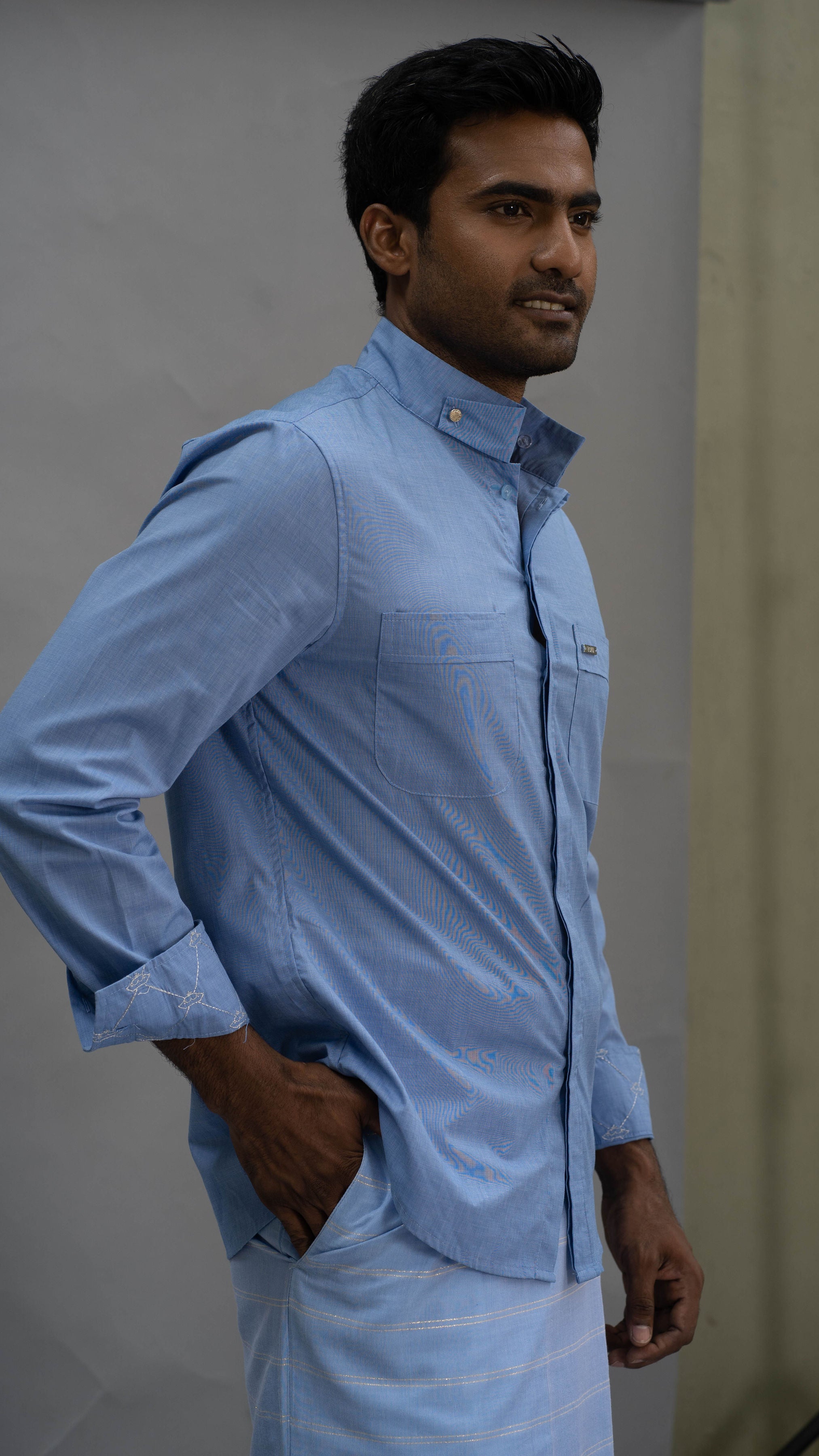 LOVI Pastel Blue Cotton Long-Sleeve Sport Shirt