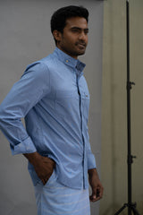 LOVI Pastel Blue Cotton Long-Sleeve Sport Shirt