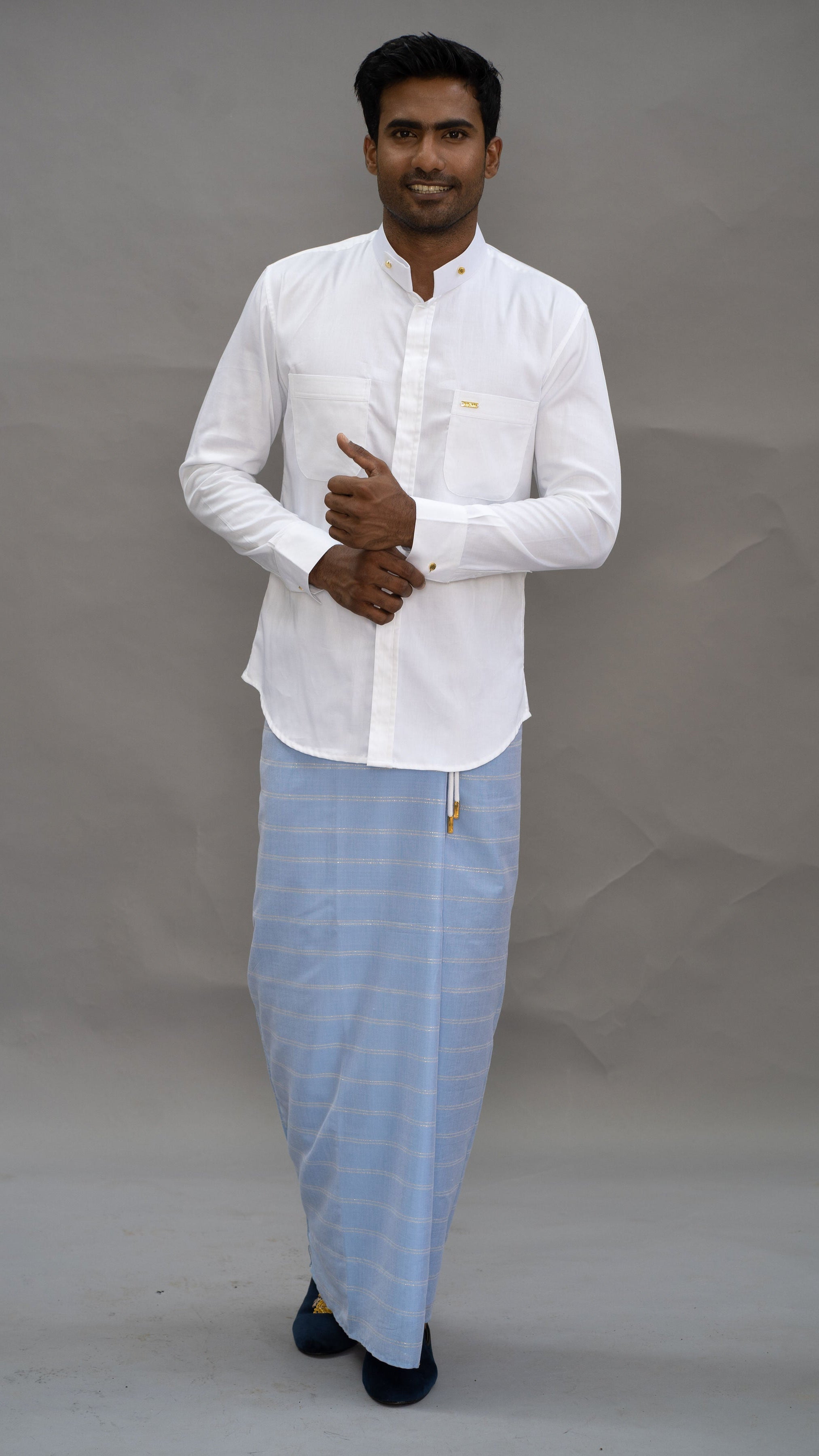 LOVI White Cotton Long-Sleeve Sport Shirt with Hand Embroidery