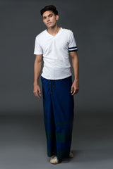 Rugby Sarong. Blue With Emerald Stripes