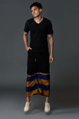 Rugby Sarong. Black With Blue & Gold Stripes