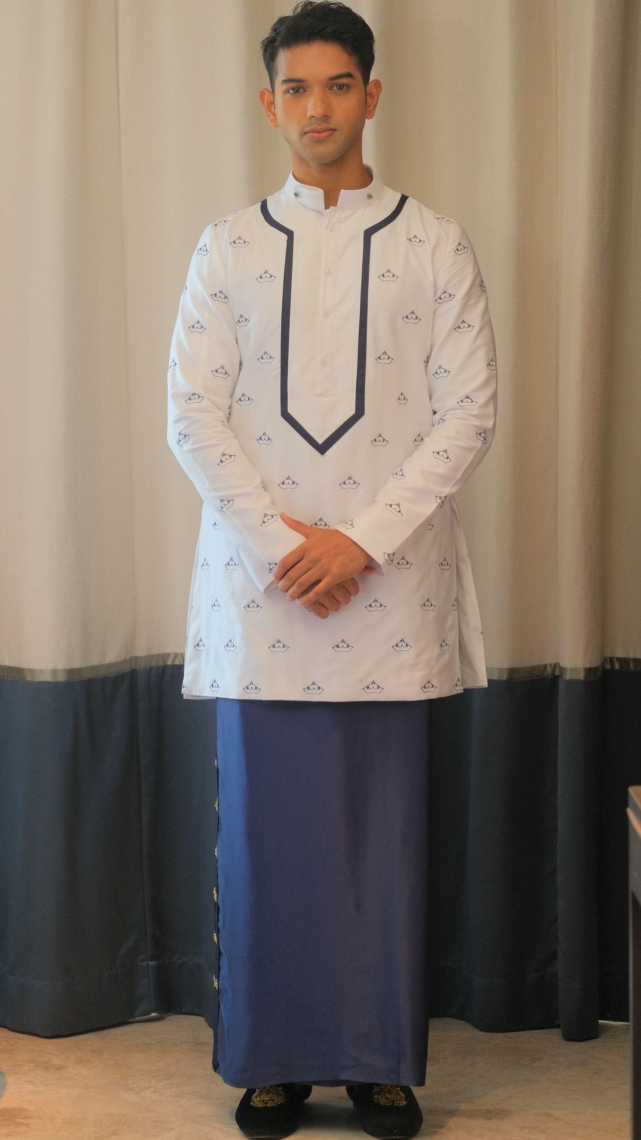 Hand worked Navy Silk Sarong