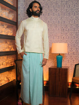 Light Green Pinstripe Rayon Sarong & Cotton Admiral Shirt with Silk Panel