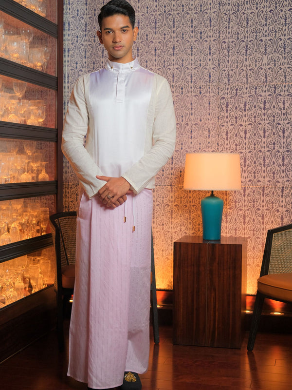 Pastel Pink Pinstripe Rayon Sarong and White Cotton Admiral Shirt