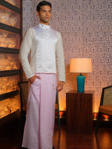 Pastel Pink Pinstripe Rayon Sarong and White Cotton Admiral Shirt