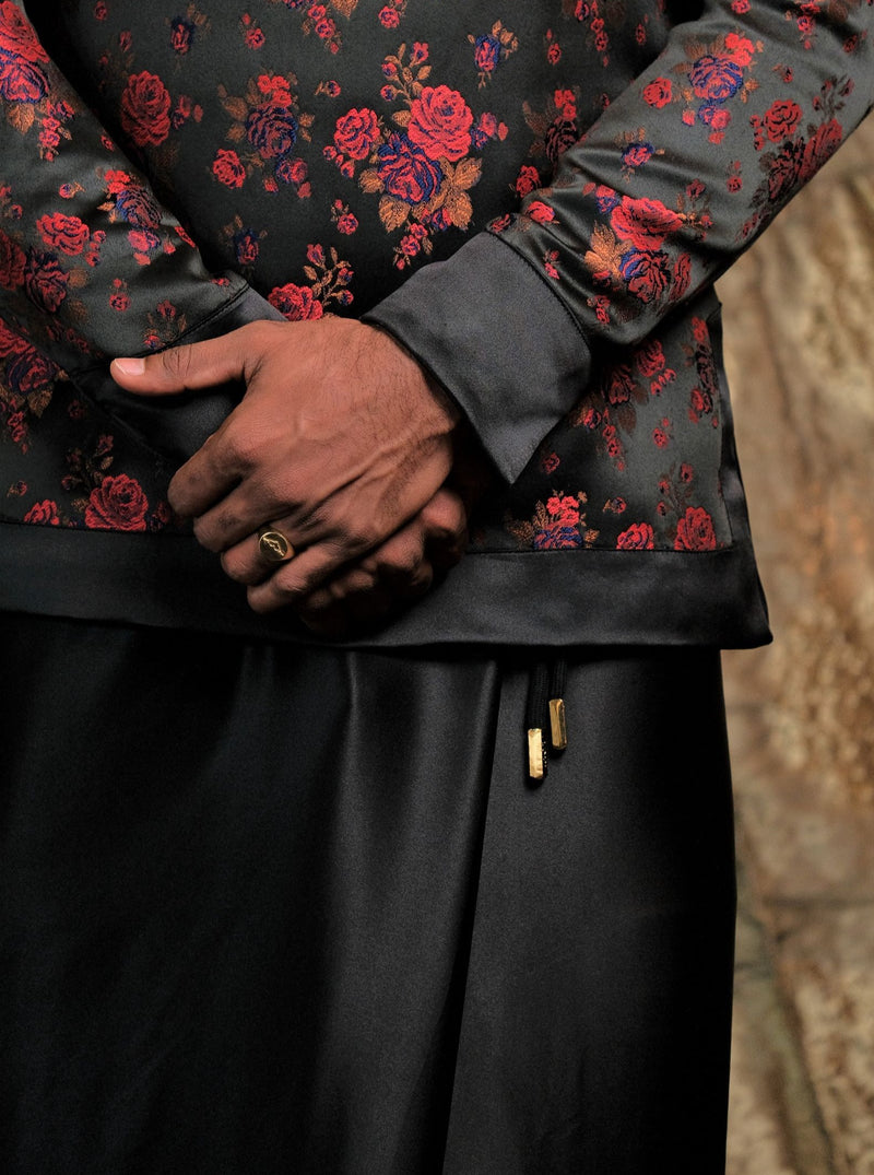 Floral Jacquard Jacket & Black Silk Sarong