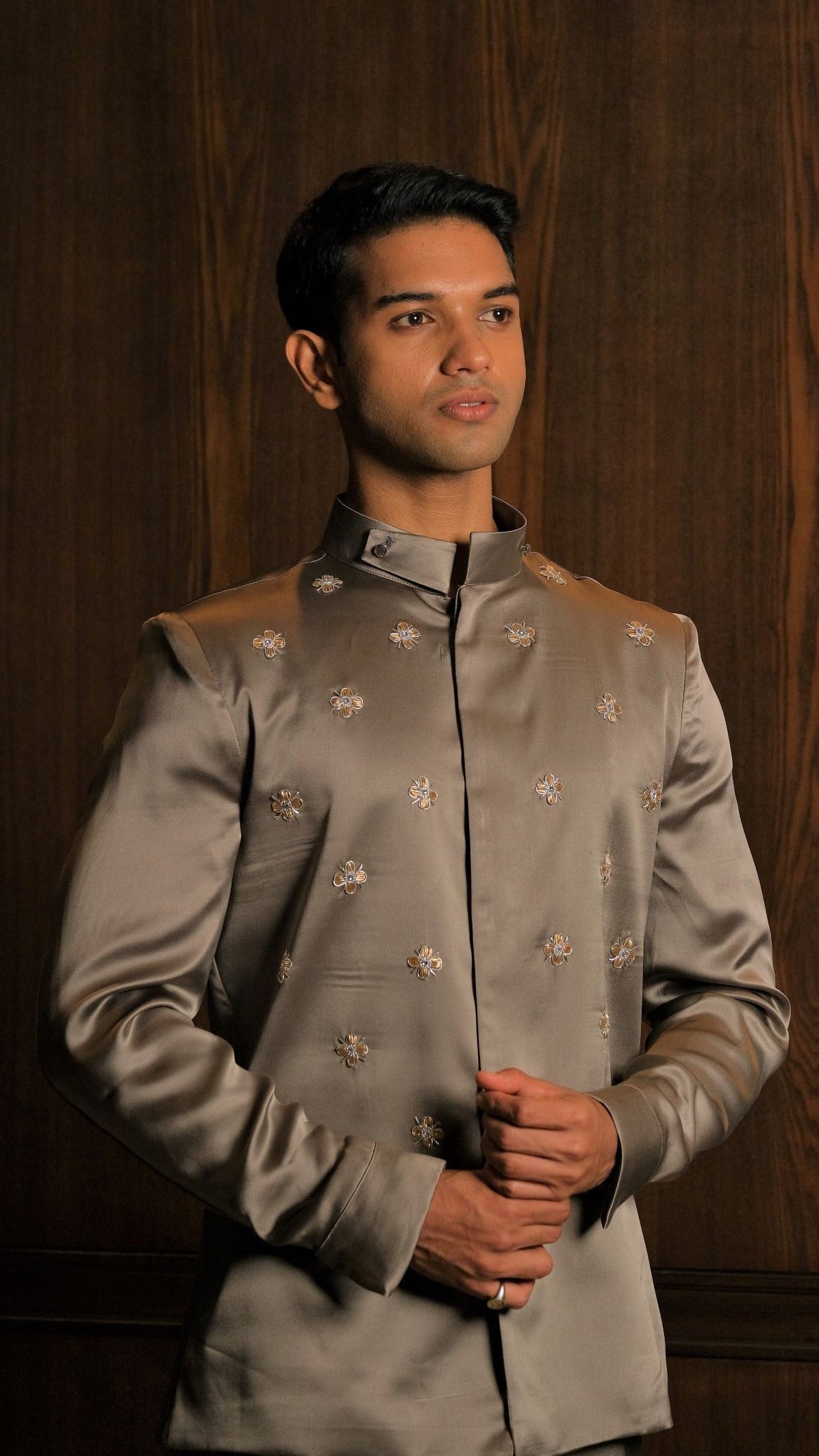 Embroidered Grey Silk National