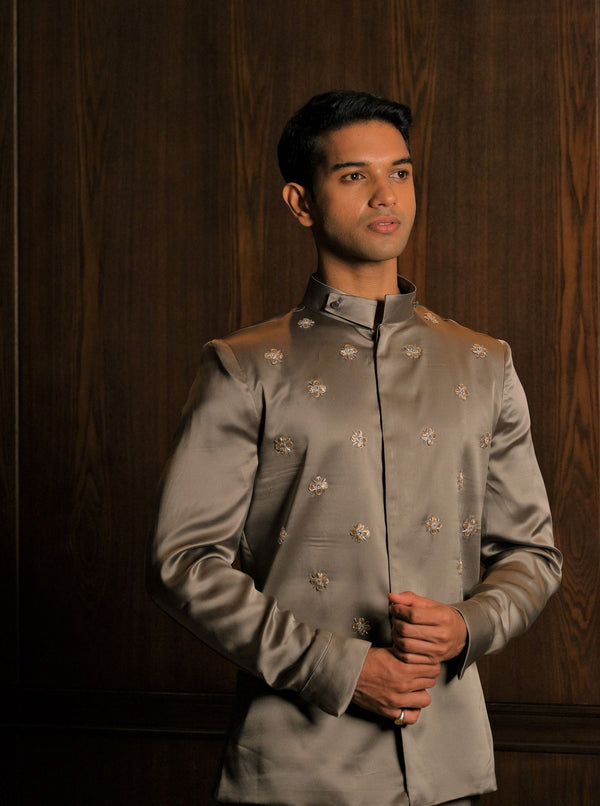 Embroidered Grey Silk National