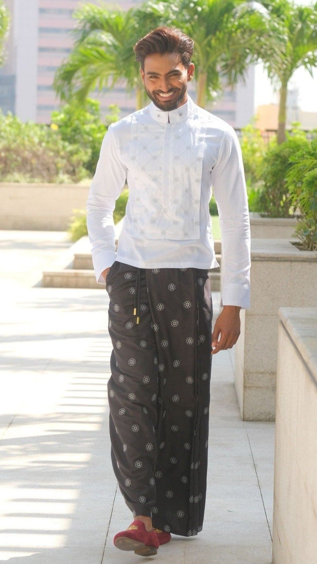 Black Full Embriodered Sal Mal Cotton Sarong & Cotton Admiral Sal Mal Panel Shirt