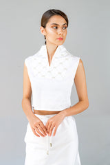 Crown Embroidery Tuxedo Top