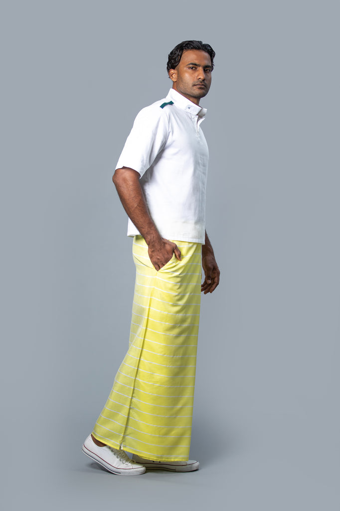 Classic Nautical Sarong Pastel Yellow With White Lines