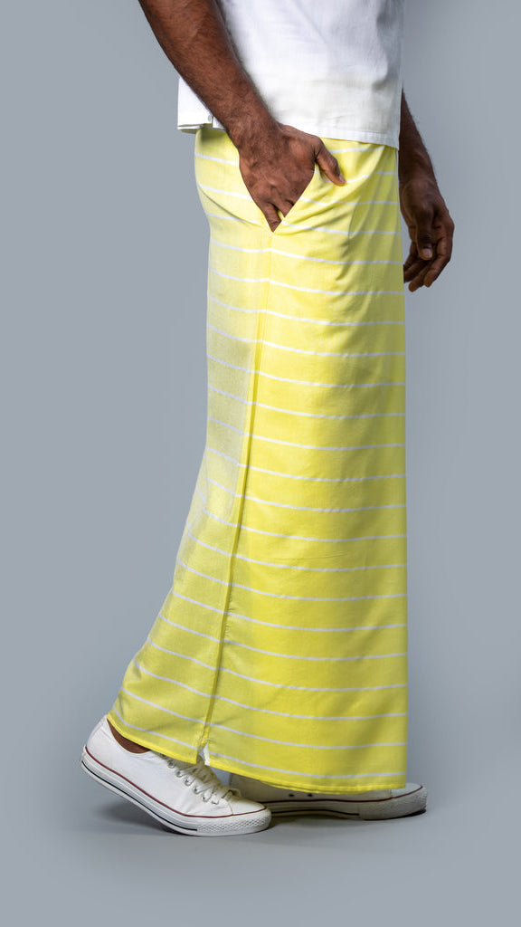 Classic Nautical Sarong in Pastel Yellow with White Stripes