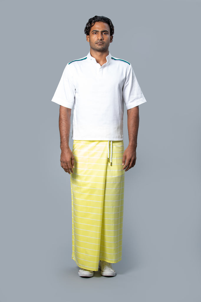 Classic Nautical Sarong Pastel Yellow With White Lines