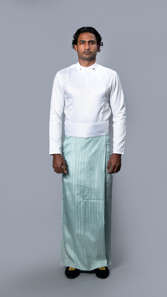 Royal Pinstripe Sarong Pastel Green With Silver Stripes