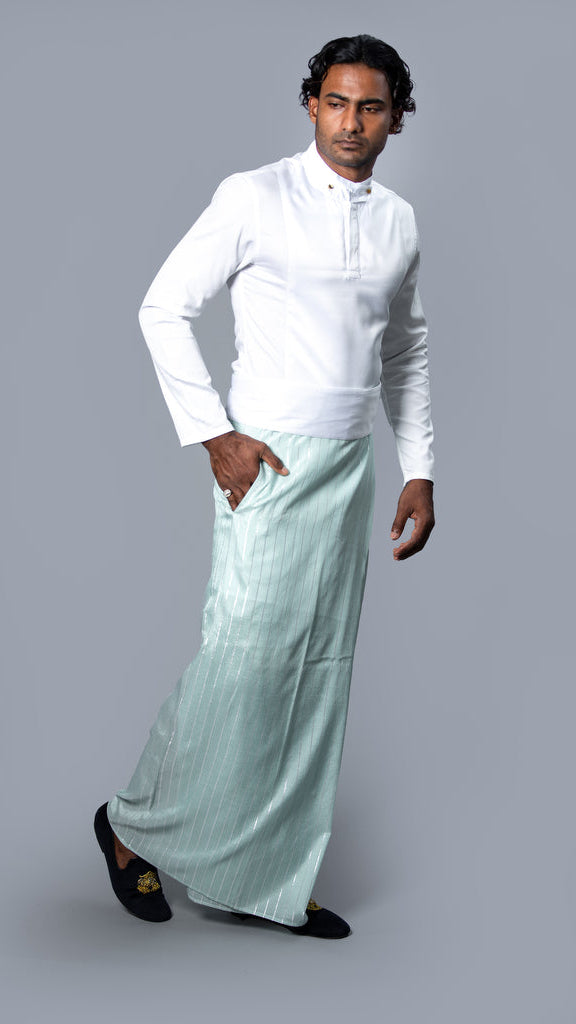 Royal Pinstripe Sarong Pastel Green With Silver Stripes