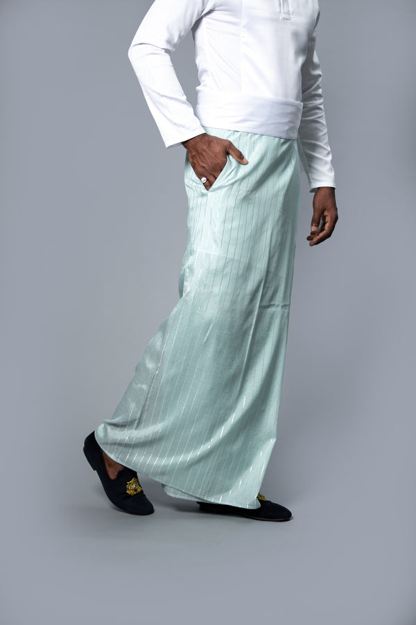 Royal Pinstripe Sarong Pastel Green With Silver Stripes
