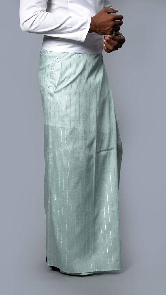 Royal Pinstripe Sarong Pastel Green With Silver Stripes