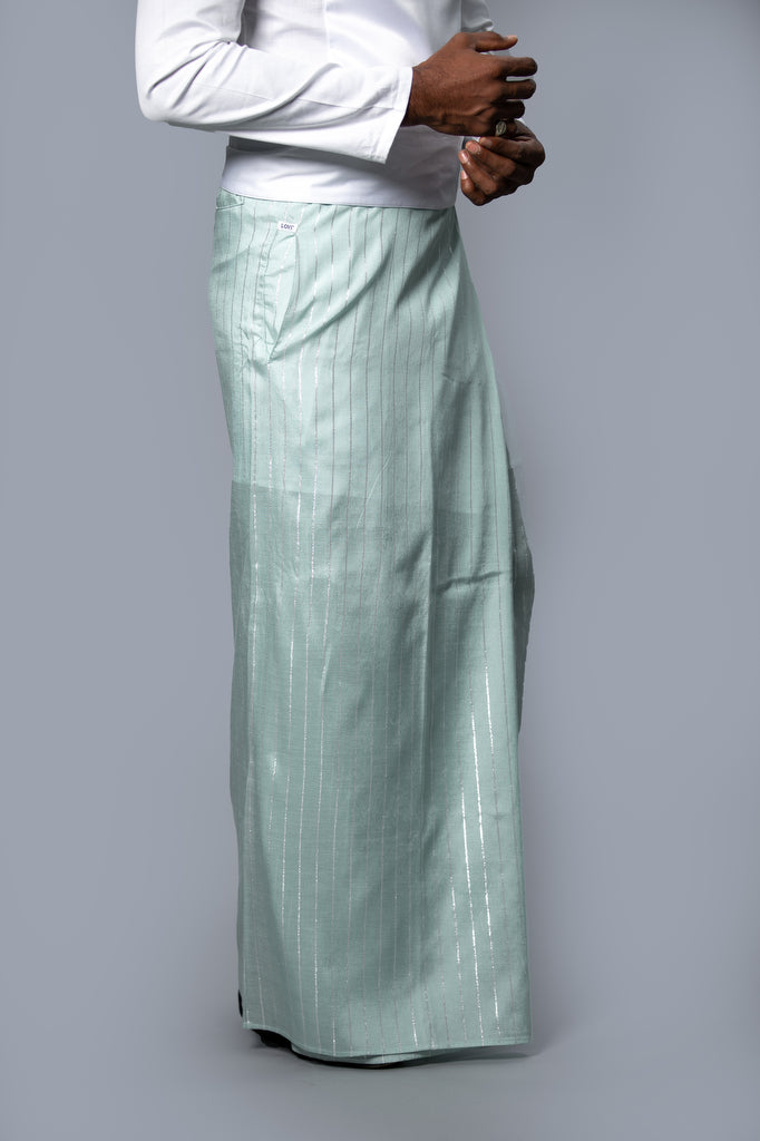 Royal Pinstripe Sarong Pastel Green With Silver Stripes