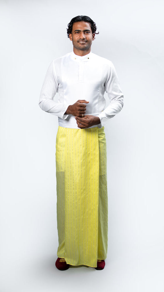 Royal Pinstripe Sarong Pastel Yellow With Silver Stripes