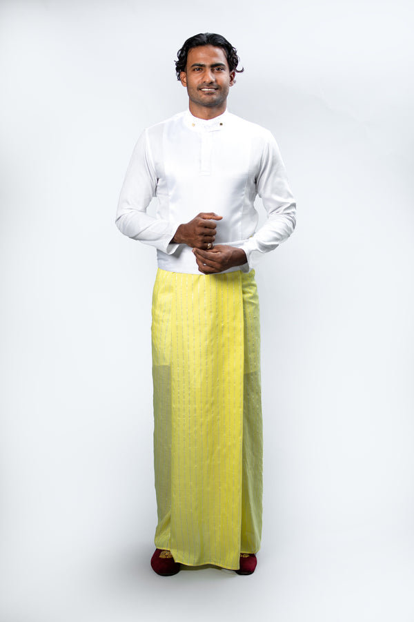 Royal Pinstripe Sarong Pastel Yellow With Silver Stripes
