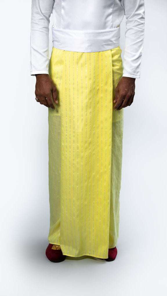 Royal Pinstripe Sarong Pastel Yellow With Silver Stripes
